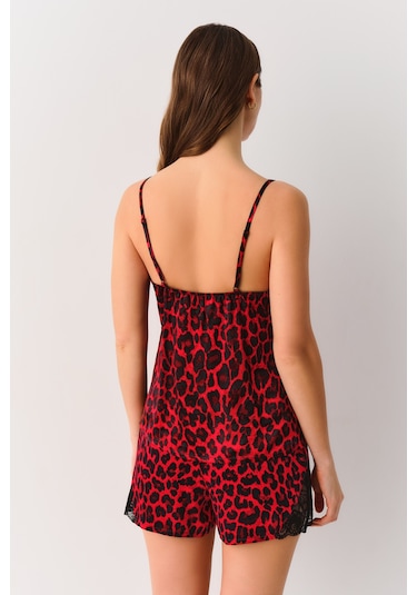 Suwen Lioness Şort St4435603603 Kırmızı Leopar Desenli
