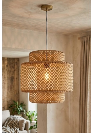 Mylamp Sitrus Doğal Bambu Avize 30x30 Cm Krem