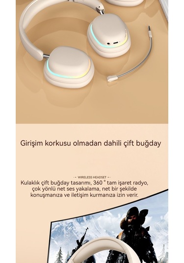 Bluetooth Kulaklık Kablosuz Işık Yayan Oyun Kulaklık Süper Uzun Pil Ömrü Cep Telefonu Kulaklık