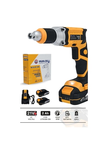 Mur-Cell MUR-PL10W Sarı 21V 2.0AH Profesyonel Çift Batarya Şarjlı Alçıpan Vidalama Sarı