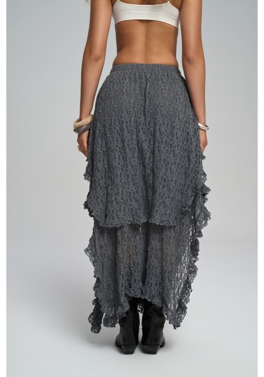 Mireya Asimetrik Antrasit Dantel Etek Antrasit