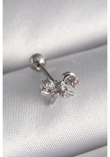 Ceylan Adam 316l Çelik Gümüş Renk Zirkon Taşlı Kurdele Tragus Piercing Çok Renkli