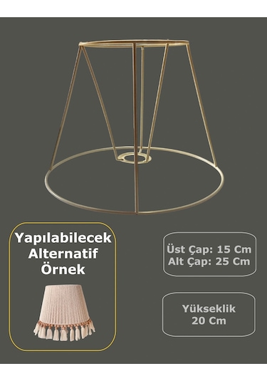 Konik Abajur Teli , İskeleti Krem Statik Boyalı E27 25 Cm Metal