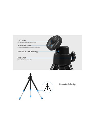 Taşınabilir Web Kamerası Tripod Hafif Mini Web Kamerası Tripod Akıllı Telefon Web Kamerası Masaüstü Tripod Telefon Tutucu Masa Standı Siyah