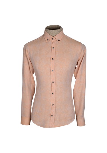 Cengiz İnler Yaka Düğmeli Kendinden Desenli Erkek Slimfit Gömlek 001