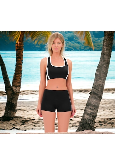 Shopiolog Şeritli Şortlu Yüzücü Bikini
