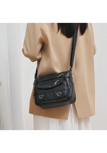 Leezsing Kadın Retro Omuz Çantası Ayarlanabilir Omuz Askıları Kalp Dekor Askılı Çanta Çok Cepli Çok Amaçlı Diğer
