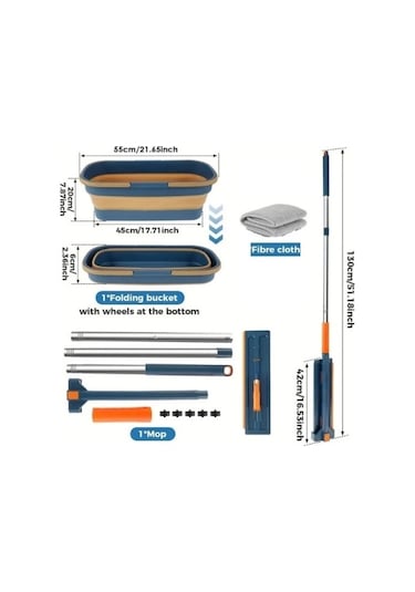 Katlanabilir Temizlik Mopu Ve Tekerlekli Kova Seti Çok Renkli