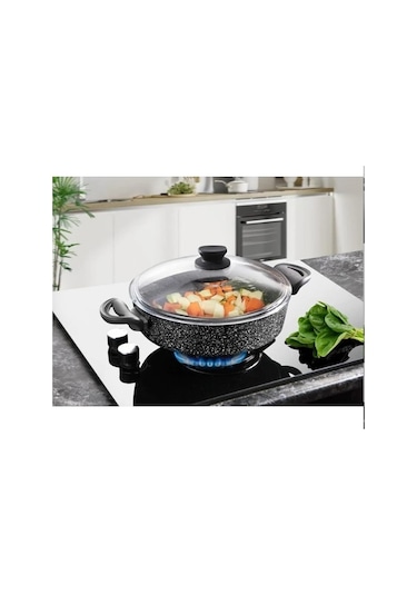 Lavonni Granit Basık Tencere Siyah 24 Cm