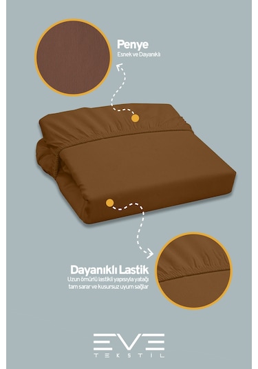 Eve Tekstil Fitted Yüksek Kaliteli Penye Kumaş Tek Kişilik Lastikli Çarşaf Kahverengi