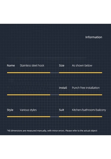 Dancemonkey Siyah Paslanmaz Çelik 4'lü Duvara Monte Kancalar Mutfak/banyo Asma Kancası 304 Wf Siyah