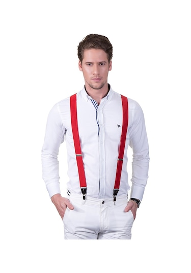 Tudors Düz Erkek Pantolon Askısı-Kırmızı