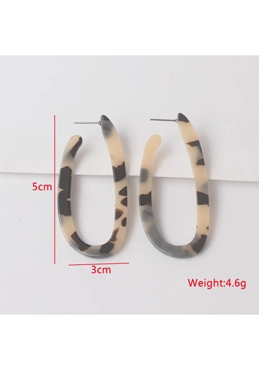 Guangtuo Akrilik Kadın Dangle Küpe - Hollow Geometrik Desenli Leopar Şerit Kolye Antik Gümüş