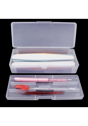 Dikdörtgen Çift Katmanlı Tırnak Sanat Alet Düzenleyici Saklama Kutusu Cımbız Makası Kalemler Lehçe Tırnak Fırçaları Plastik Saklama Kutusu