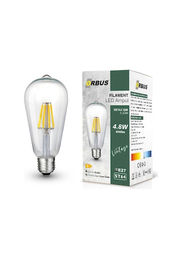 Orbus STB64 4.8W E27 600LM Clear Filament Led Ampul Beyaz Işık