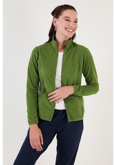 Lela Slim Fit Anti-Pilling Tüylenme Yapmayan Fermuarlı Cepli  Hırka Bayan Polar 5907002 Fistik Yeşil