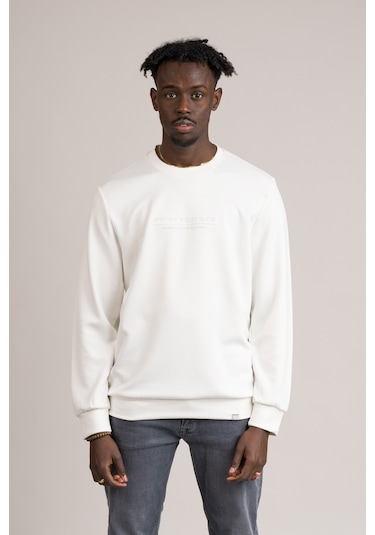 Slimfit Modal Kumaş Baharlık Sıfır Yaka Likralı Sweatshirt Beyaz