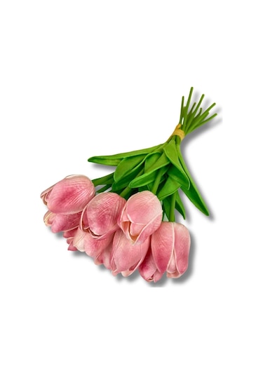 Cihan Çiçekçilik Yapay 8 Li Islak Lale Buketi 33 Cm Pembe Pembe
