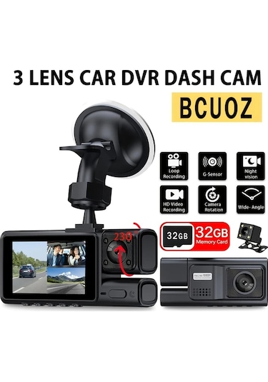 Dashanshop Bcuoz Hd 1080p Çift Lens Araç Kamerası 170 Gece Görüşü G-sensor Hareket Algılama