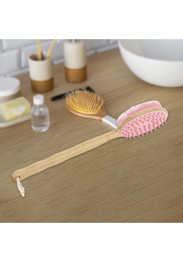 Suntek Duş Fırçası Bambu Sırt Scrubber 42cmx7.5cm-kırmızı