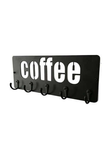 Yunboo Kahve Harf Desenli Siyah Demir Duvar Rakusu - 5 Kanca, Delme/delmesiz Montaj, Mutfak/banyo Bardak Çantası Asma Aleti Diğer
