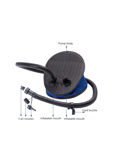 Reedark Mavi Büyük Boy Plastik Ayaklı Pompa - Lastik Bot, Kayık, Balıkçı Botu İçin Şişirme/havalandırma 2'li Fonksiyonlu - 3 Fişli