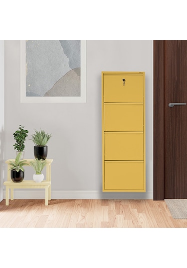 Kilitli 4'lü Metal Ayakkabılık Sarı Kilitli 4'lü Metal Ayakkabılık Sarı