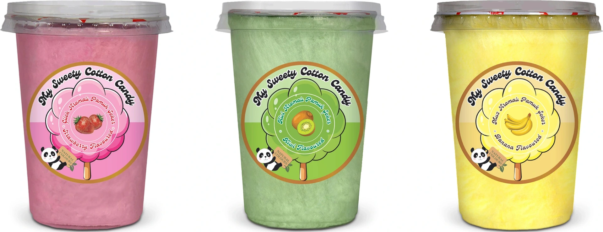 Çilek, Kivi, Muz Aromalı 3'lü Gurme Pamuk Şekerler