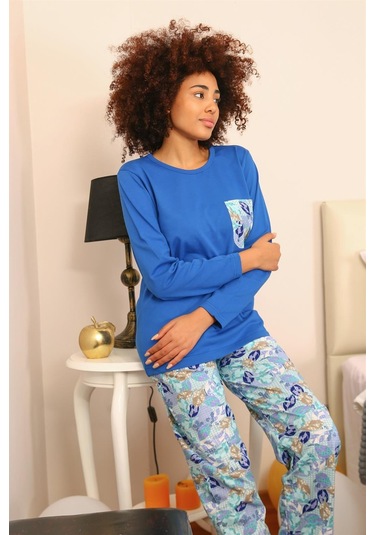 Akbeniz Kadın Uzun Kol Penye Pijama Takım 4194 - S Saks