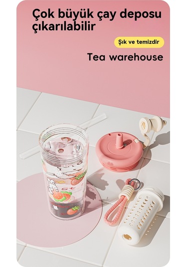 Yeni Büyük Kapasiteli Karikatür Pipetli Bardak Tavşan