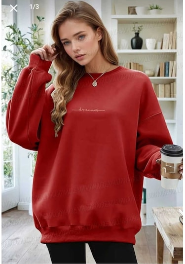 Kozia Outdoors Dramer Baskılı Oversize Unisex O Yaka Swaetshirt Kırmızı