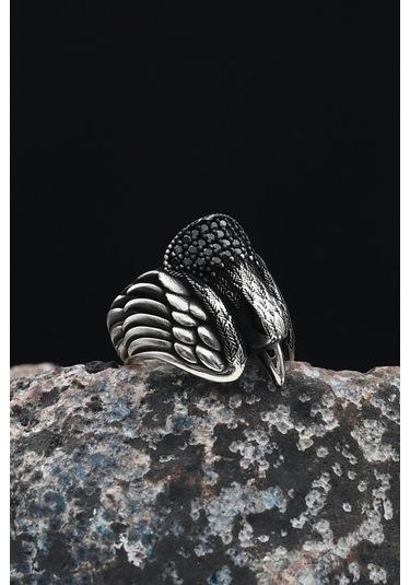 925 Ayar Gümüş Erkek Yüzüğü Mikro Taş Süslemeli Kartal Figürlü 901246