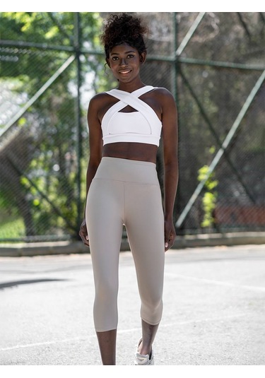 Toparlayıcı Spor Kapri Tayt Bej