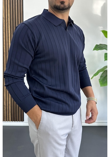 Erkek Açık Yaka Normal Kalıp Kazak Lacivert Edw412 Lacivert