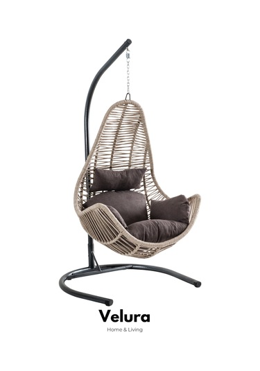 Zen Bahçe Salıncağı - Krem Rattan Gri Minder Ekru