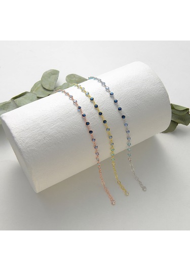 Queen Silver Jewelry 925 Ayar Gümüş Mavi Renk Geçişli Zirkon Taşlı Tamtur Bileklik Altın