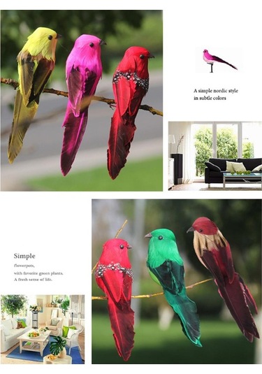 Suntek Kelepçe Bahçe Ağacı Dekor Mavi Ile Yapay Tüy Köpük Kuşlar