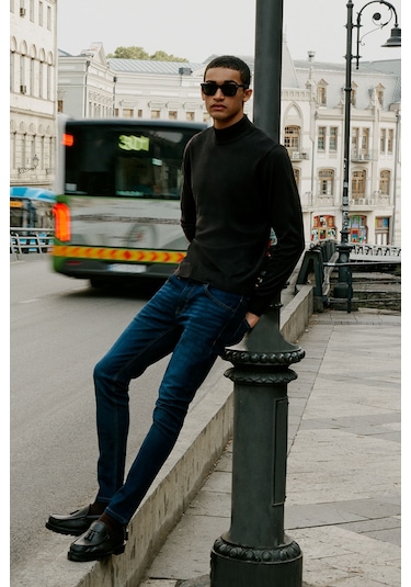 Erkek Bordo Sıyah 2'li Paket Standart Fit Normal Kesim Yarım Balıkçı Yaka Basic Triko Kazak Bordo Sıyah