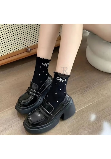 Trampler 4 Çift Kadın Kurdela Puantiye Desenli Çorap Kadın Kolej Çorap Çok Renkli