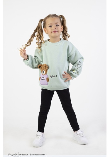 Kız Çocuk Orta Kalınlıkta Baskılı Örme Basic Taytlı Alt Üst Takımı 001