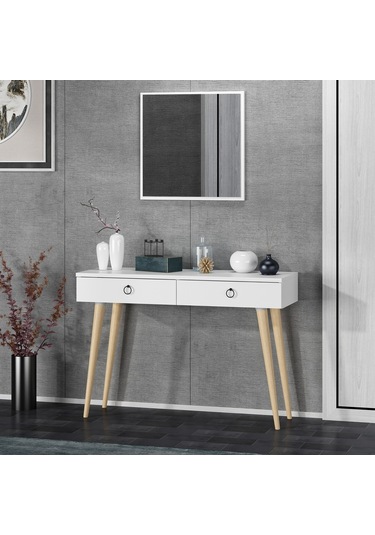 Dekorosso Arden Ahşap Ayaklı Kare Aynalı Modern Dekoratif Dresuar (497931991) Beyaz