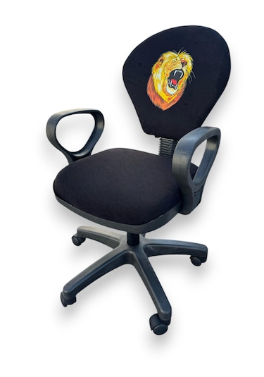 Gs Aslan Taraftar Temalı Sarı-kırmızı Çocuk Çalışma Koltuğu Ofis Koltuğu Tekerlekli Sandalye Siyah