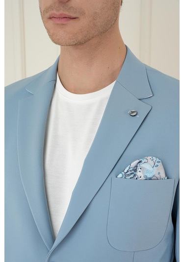 Slim Fit Mono Yaka Çift Yırtmaç Torba Cep Casual Havacı Mavi Ceket C 697 Mavi