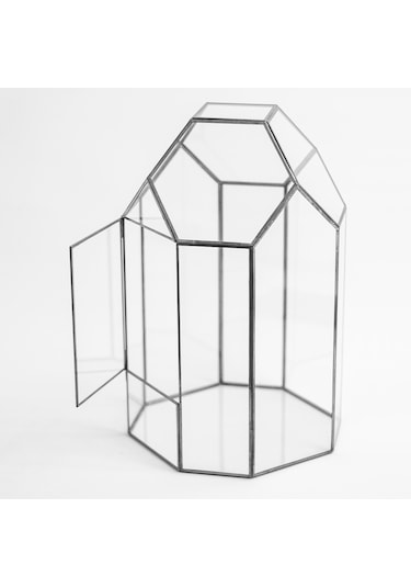 Cam Fanus Geometrik Teraryum Siyah Mirach