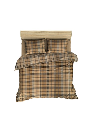 Maki Pamuklu Bej Ekose 200x220 Cm Çift Kişilik Nevresim Seti Bej