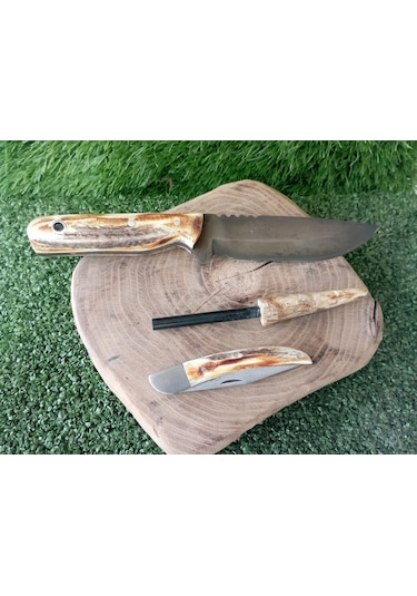 Tctknives El Yapımı Av Kamp Bıçak Deri Kılıflı Krem