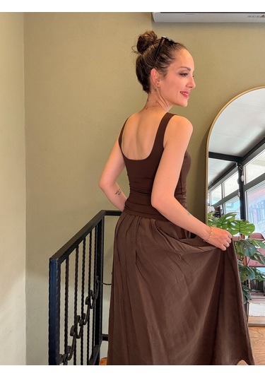 Ali Butik Kahverengi Korseli Polyamid Atlet Kahve