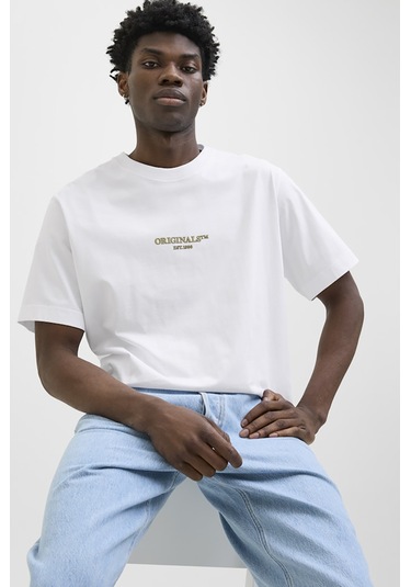 Jack & Jones Erkek Jorıslıngton Bisiklet Yaka Kısa Kollu %100 Pamuk T-shirt 12273157 Beyaz Beyaz