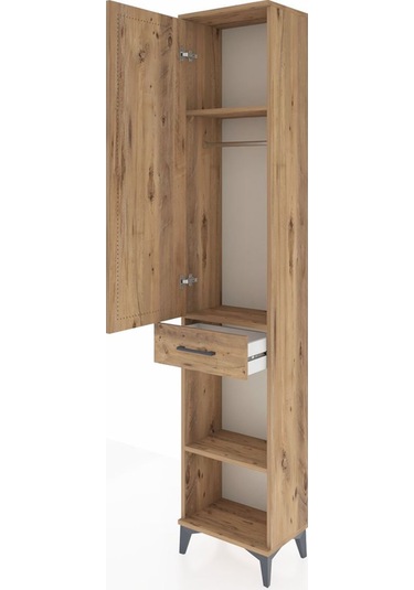 Arges Dolap 3 Raflı Tek Çekmeceli Tek Askılı 44x30x221 Çam-çam Çam