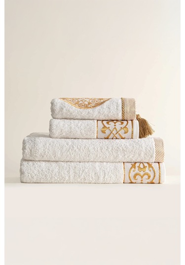 Ecocotton Arus Krem/krem %100 Organik Pamuk 4 Parça Hamam Seti Krem